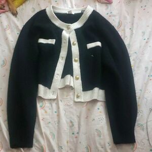 Black and white knit cardigan